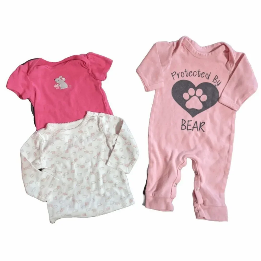 Baby Girl Bear Mouse Shirt And Bodysuit Set, 0-3 Month